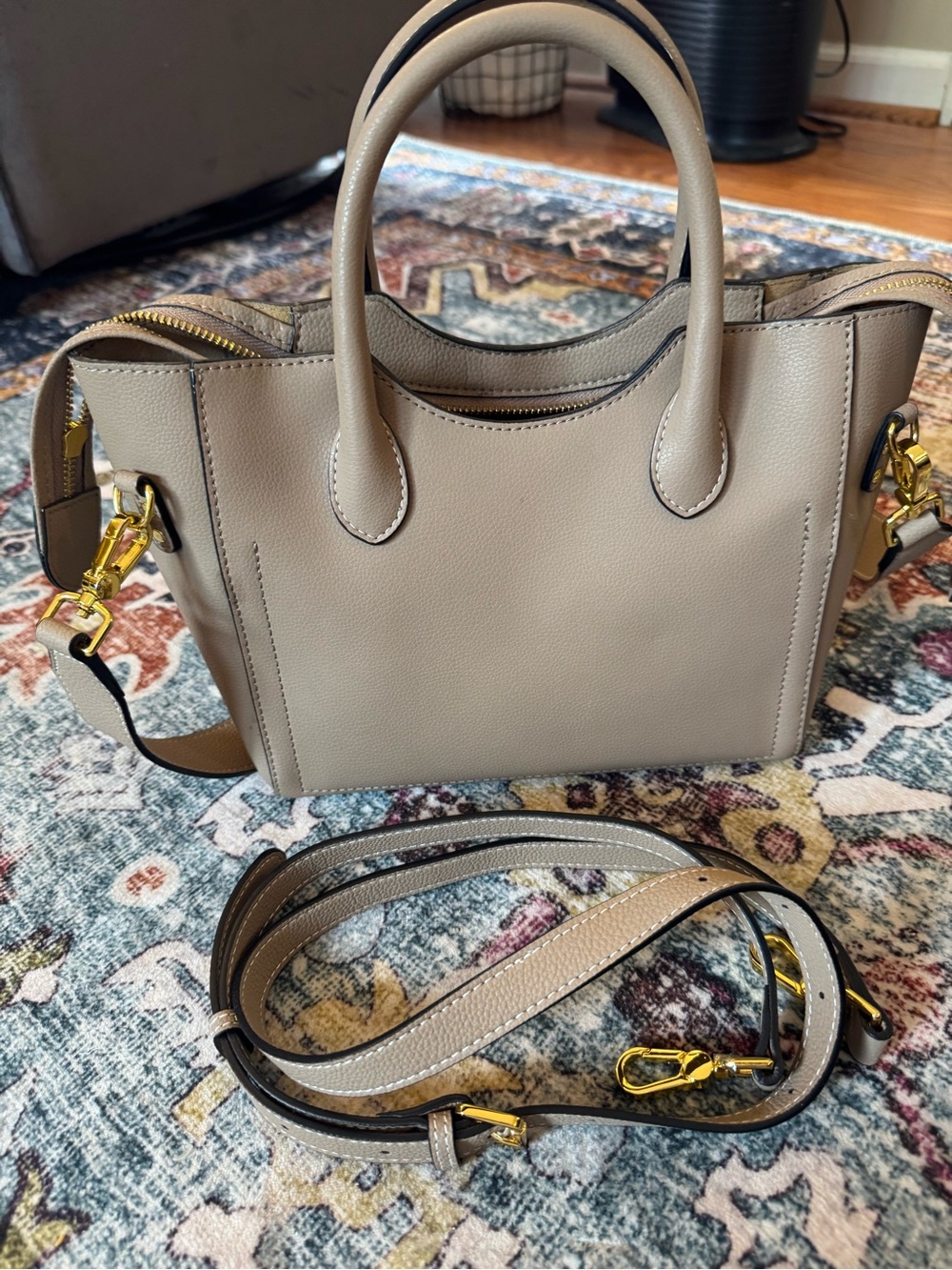 AALLYN Lilly satchel biscotti pebbled Leather Tote Bag with Gold Hardware
